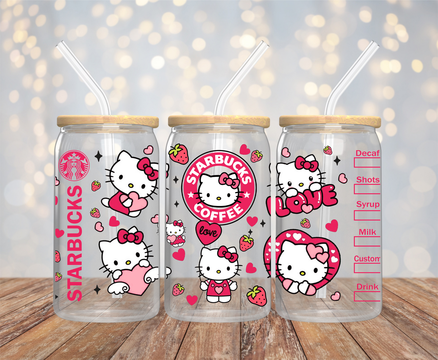 Strawberry Kitty 16oz Glass Cup