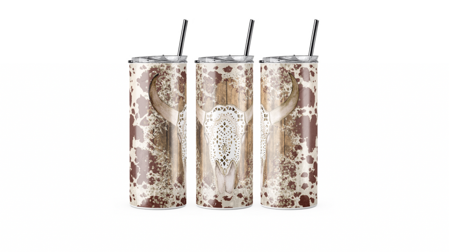 Brown Cow Print Western Tumbler