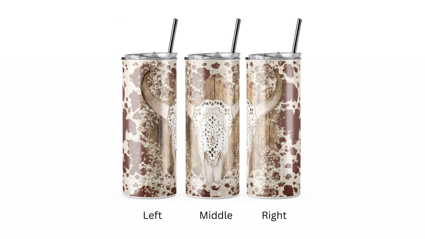 Brown Cow Print Western Tumbler
