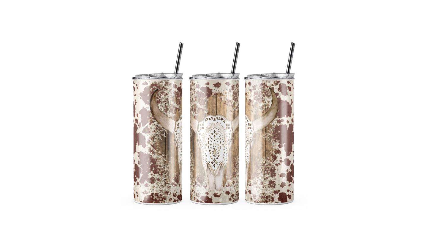 Brown Cow Print Western Tumbler