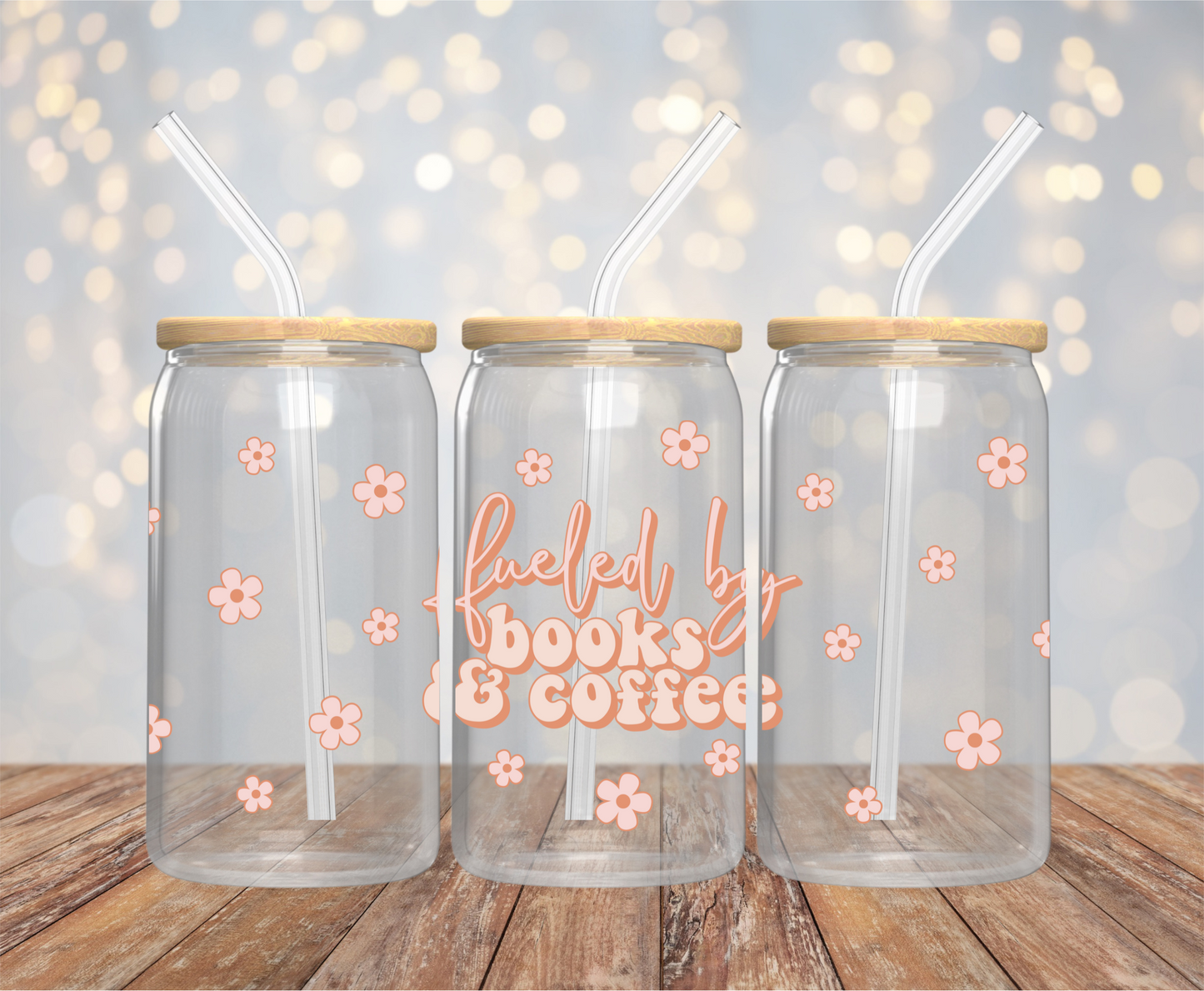 Books And Coffee 16oz Glass Cup