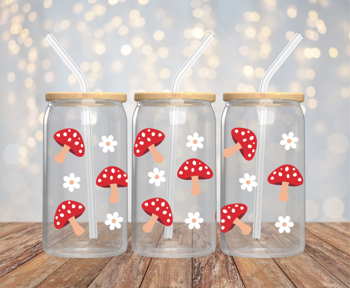 Cute Mushroom 16oz Glass Cup