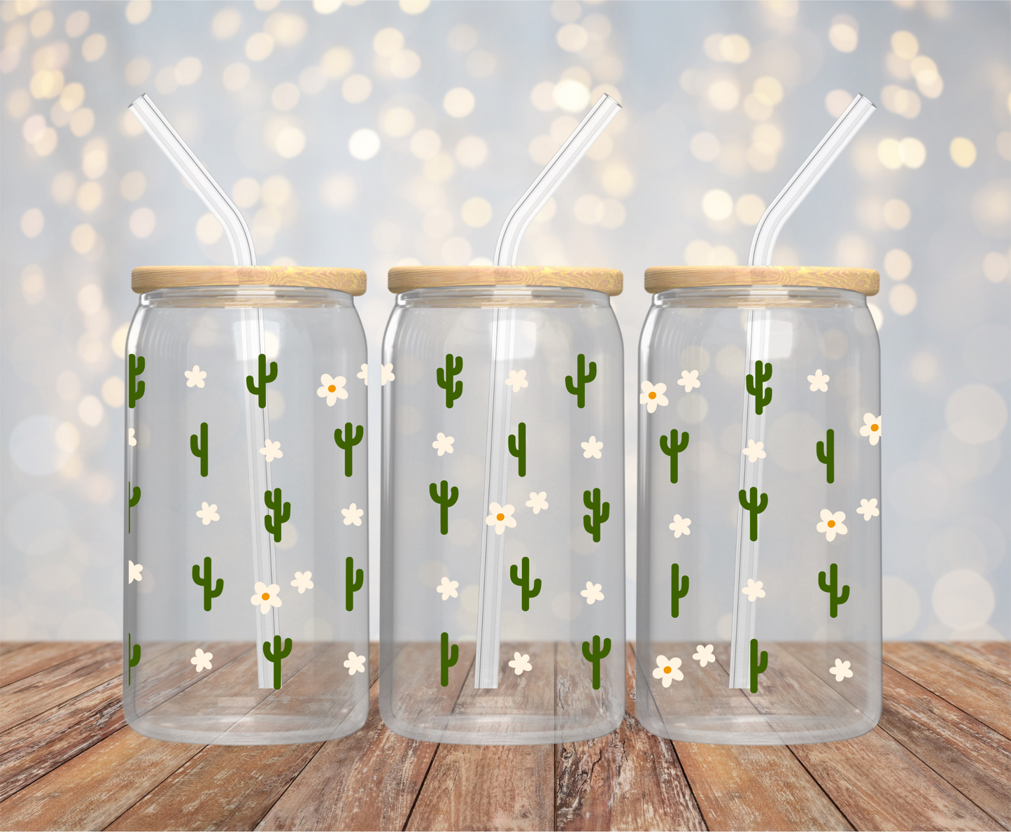 Cute Cactus 16oz Glass Cup