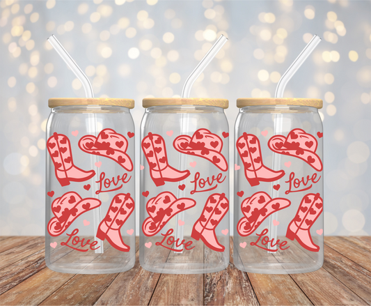 Valentines Cowgirl 16oz Glass Cup