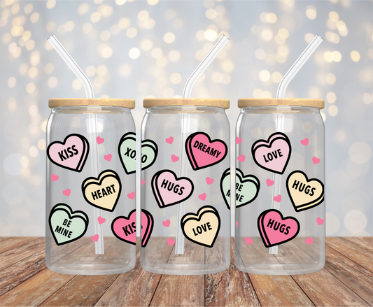 Candy Hearts 16oz Glass Can