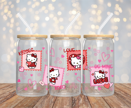 Kitty Valentine 16oz Glass Cup
