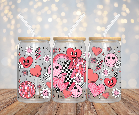 Retro Valentines Day 16oz Glass Cup