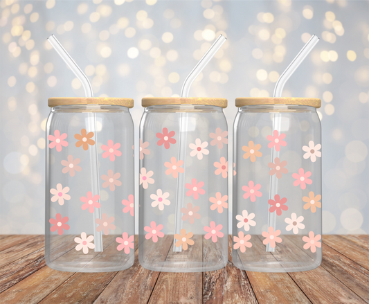 Boho Flower 16oz Glass Cup