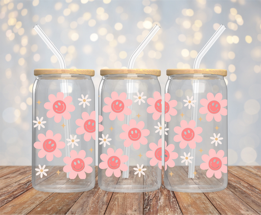 Happy Flower 16oz Glass Cup