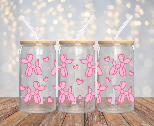 Pink Balloon Dog 16oz Glass Cup