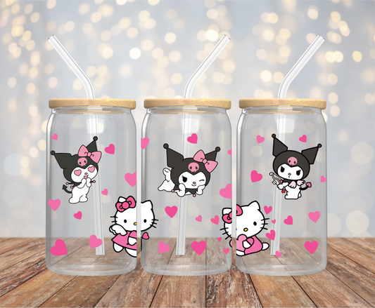 Kitty Hearts 16oz Glass Cup