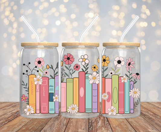 Boho Books 16oz Glass Cup