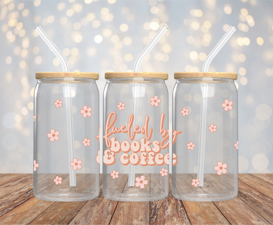 Books And Coffee 16oz Glass Cup