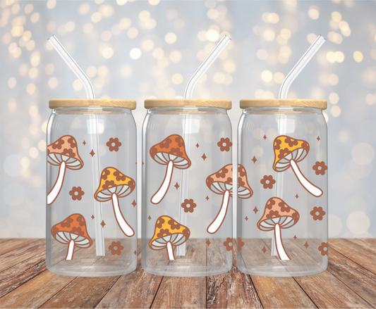 Boho Mushroom 16oz Glass Cup