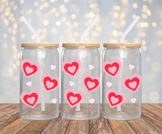 Retro Hearts 16oz Glass Cup