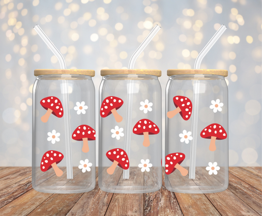 Cute Mushroom 16oz Glass Cup