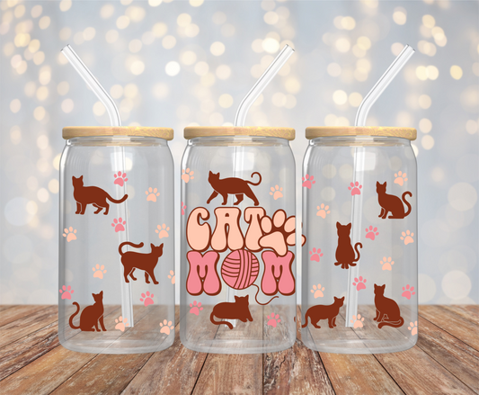 Cat Mom 16oz Glass Cup