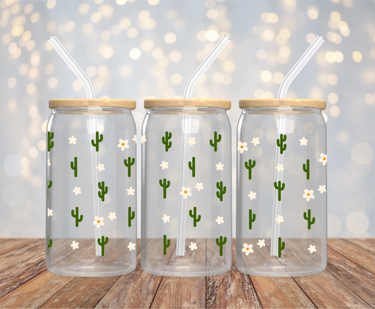 Cute Cactus 16oz Glass Cup