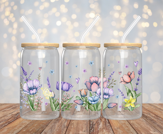 Floral Watercolor 16oz Glass Cup