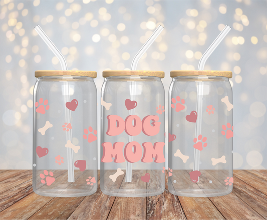 Dog Mom 16oz Glass Cup
